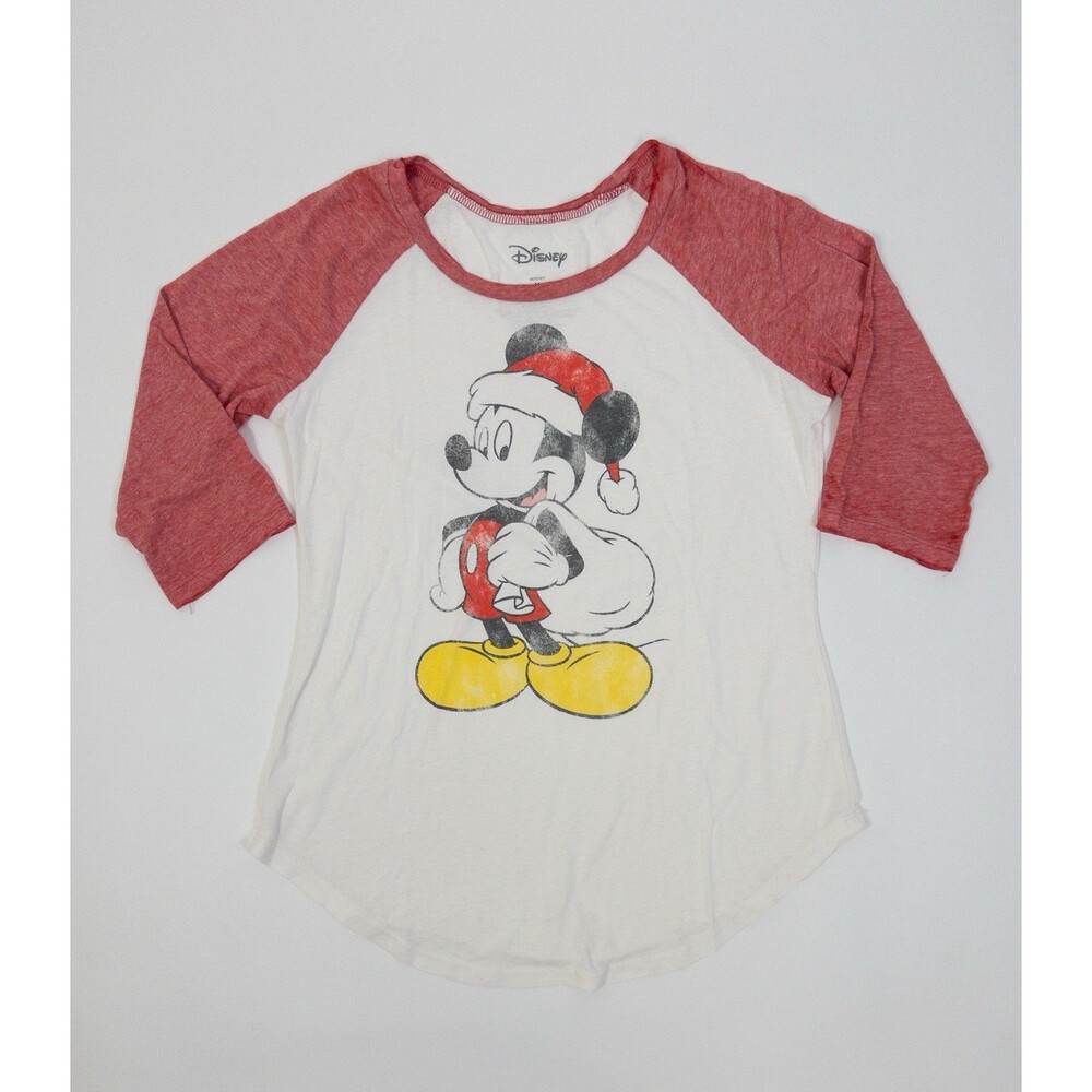 Santa Mickey Mouse Women’s Baseball T Shirt, Size Medium, 3/4 Sleeve!